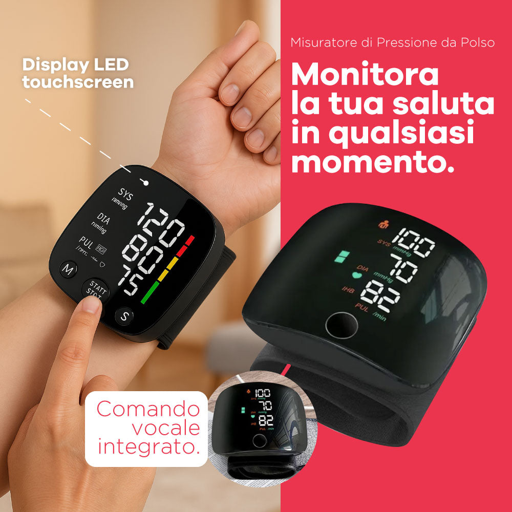 Misuratore di Pressione da Polso con Schermo LED e Voce